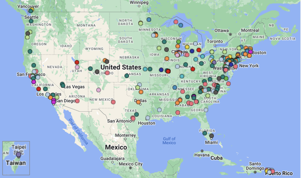 US Map showing location of GEP Institutions