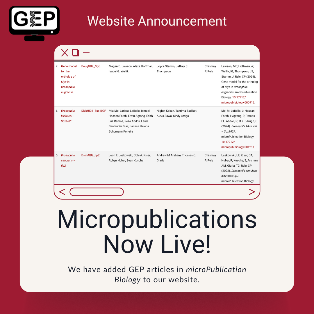 GEP website announcement: We have added GEP articles in microPublication Biology to our website.